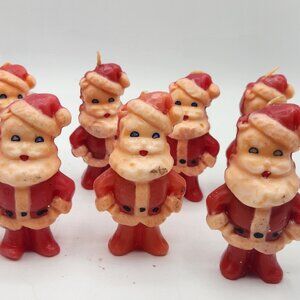 Lot of Santa Candles Red and White Vintage Santa Claus Candles 195o's 8 Total